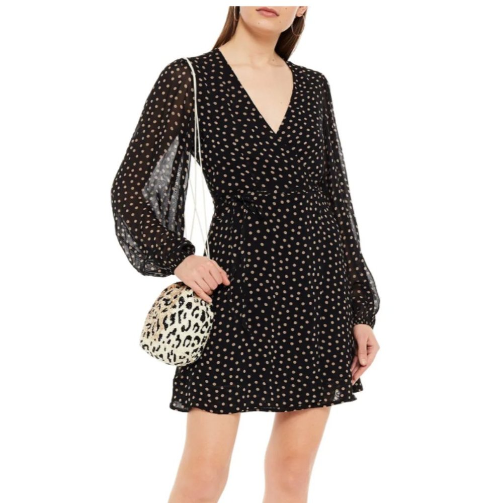 NWT GANNI Polka-Dot Georgette Mini Wrap Dress in Size 36